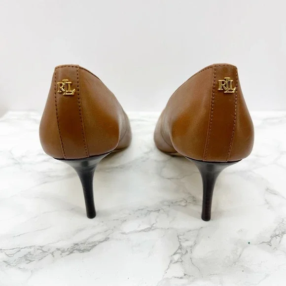 Lauren Ralph Lauren Lanette Pumps Womens 9 Tan Brown Leather Pointed Toe NWOT - Picture 3 of 7